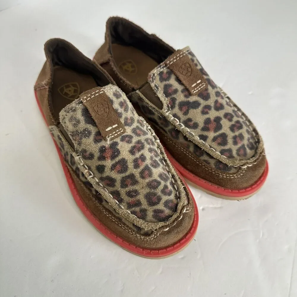 Girls‎ Kids Ariat Cruiser Pull On Brown Suede Leopard Aztec Shoes Size US 12.5